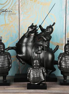 新中式兵马俑摆件礼品胖士兵书挡树脂工艺品家居创意软装