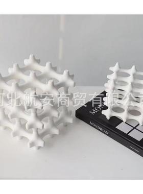 现代简约创意树脂几何魔方电镀树脂摆件样板房售楼处桌面茶几饰品