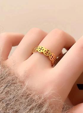 铜合金戒指招财进宝古钱币戒指女小众设计高级简约复古国潮财尾戒