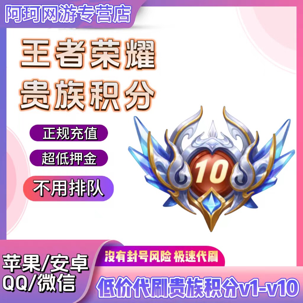 王者荣耀账户【低价贵族】王者送荣耀贵族积分代升V8V10等级提升安卓苹果ios