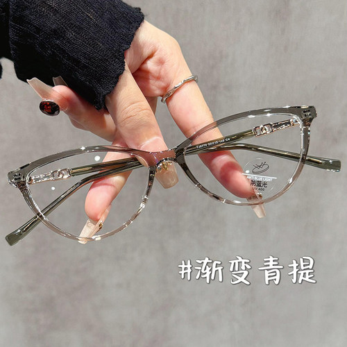 超轻猫眼小框冷茶色眼镜女近视可配高度数高级感防蓝光小脸眼睛架 - 图3