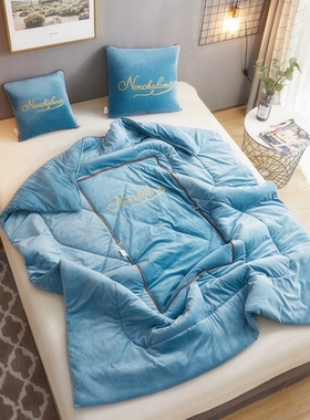 冬季加厚抱枕被子两用二合一折叠被办公室午睡空调水晶绒被子靠枕