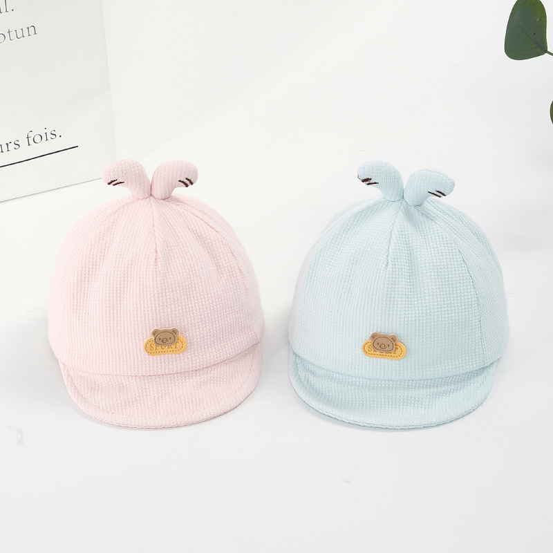 新生儿帽子春秋季婴儿鸭舌帽兔耳朵软沿小月龄男女宝宝遮阳棒球帽