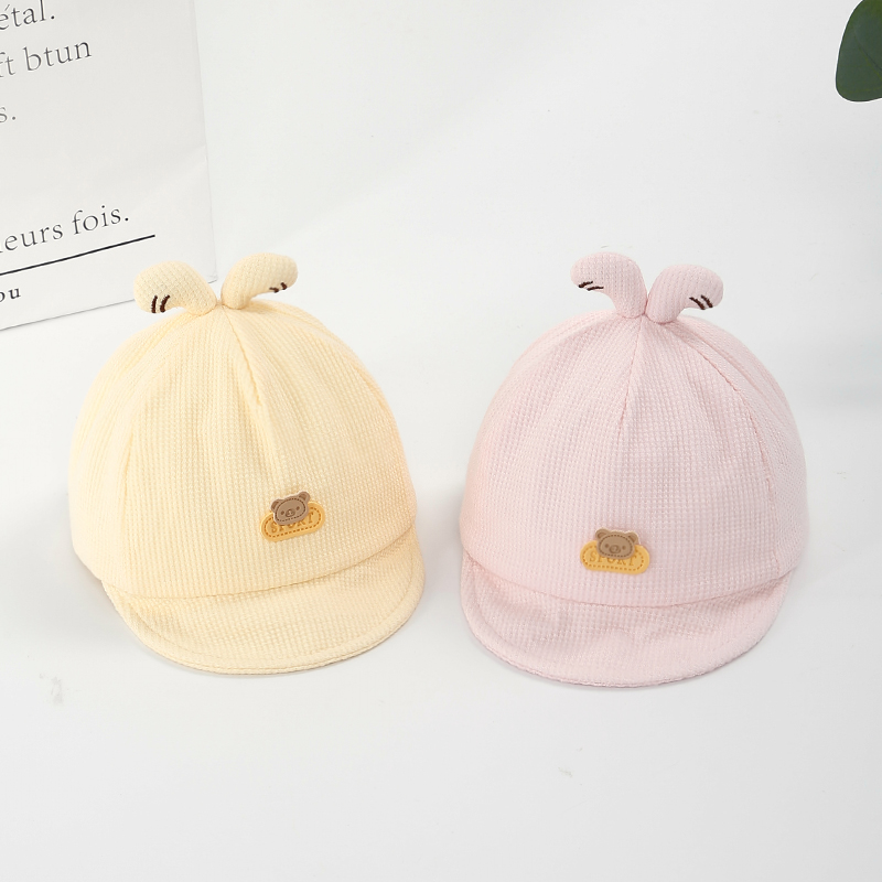 新生儿帽子春秋季婴儿鸭舌帽兔耳朵软沿小月龄男女宝宝遮阳棒球帽