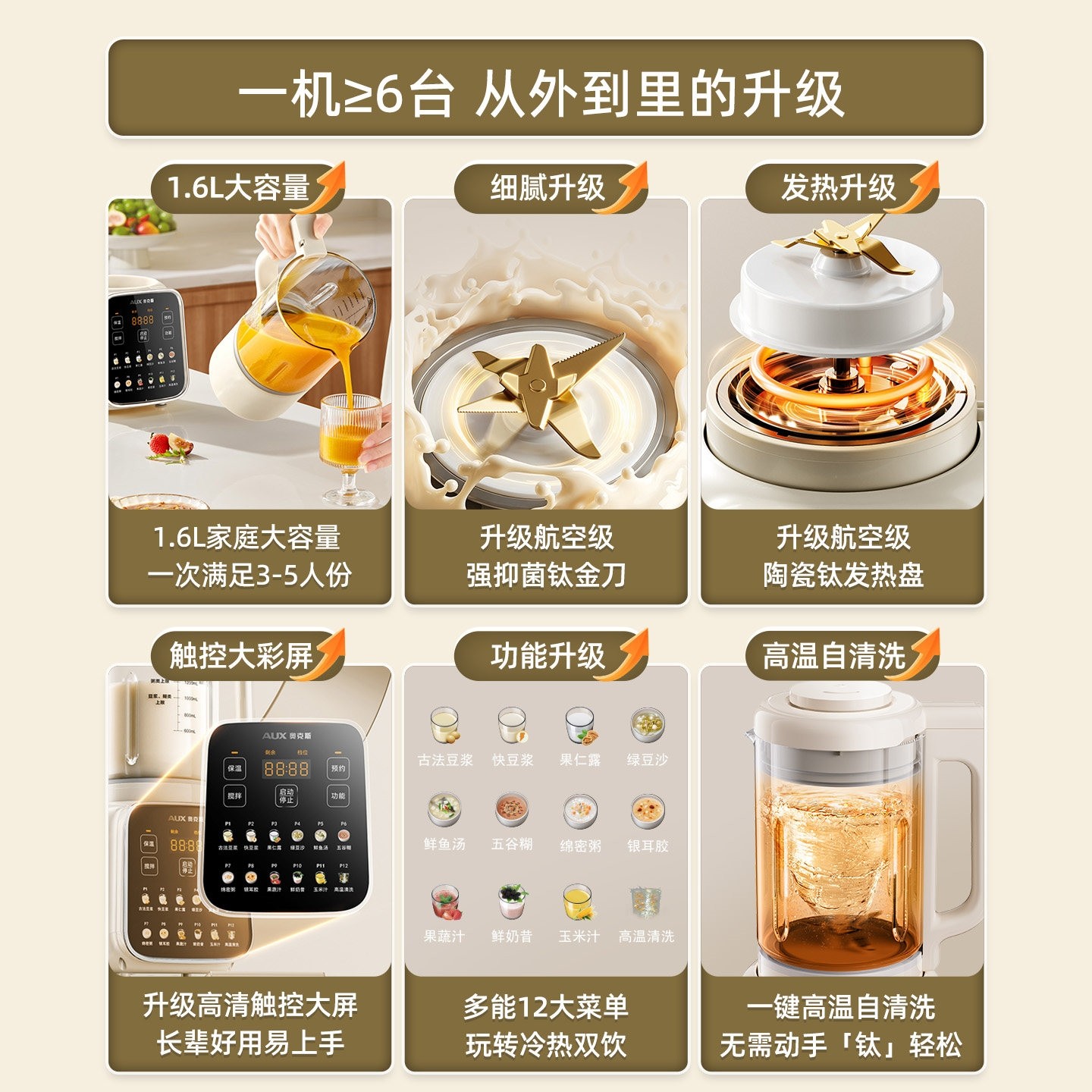 奥克斯豆浆机家用全自动多功能五款谷杂粮榨汁机无渣免煮破壁机新,淘宝优惠券,粉丝福利购,淘宝优惠卷