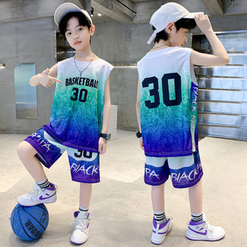 Li-Ning Joint Boys Summer Basketball Uniforms 2024 Children's Summer New Middle and Large ເຄື່ອງແບບເດັກນ້ອຍຊຸດກິລາແຫ້ງໄວ