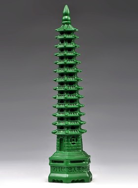 绿色木雕十三f层文昌塔摆件实木质13层文昌塔家居书房办公室工艺