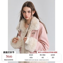 UNBD 23 FW winter bifacial wearing fur integrated jacket female fur collar Coloured fur retro coat cotton clothes