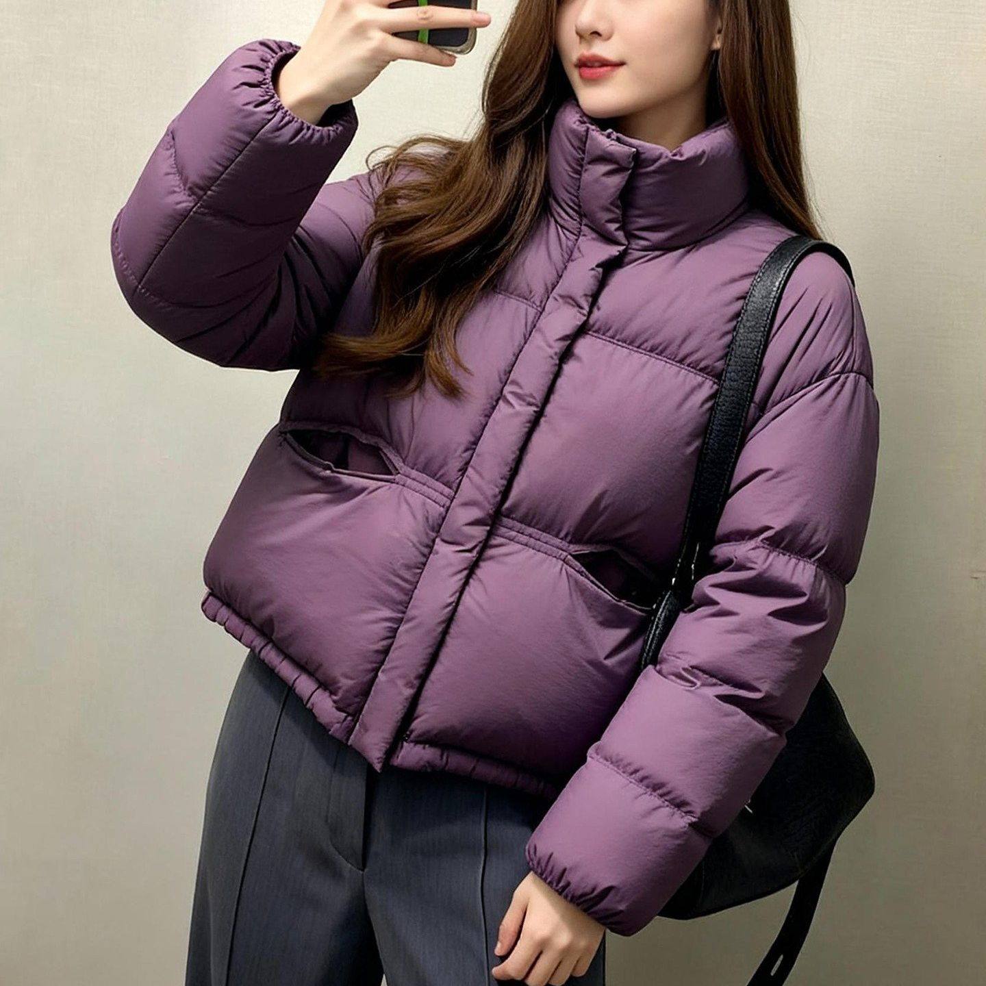 紫色保暖宽松立领短款棉服女款冬季小个子显高超好看夹棉厚外套,淘宝优惠券,粉丝福利购,淘宝优惠卷