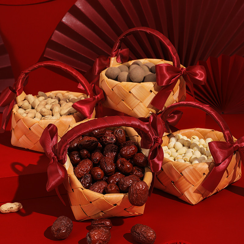 结婚用品早生贵子手提篮订婚宴摆件婚房压床干果模具婚房布置装饰