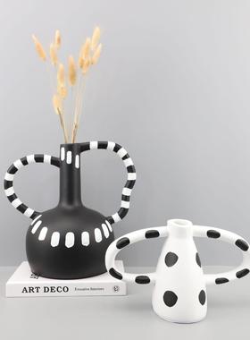 欧式创意波点插花花器树脂工艺品摆件样板间玄关客厅家居软装饰品