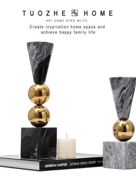 北欧样代板房软装饰品家摆件简约现欧式不居餐桌锈钢大理GYZ石蜡