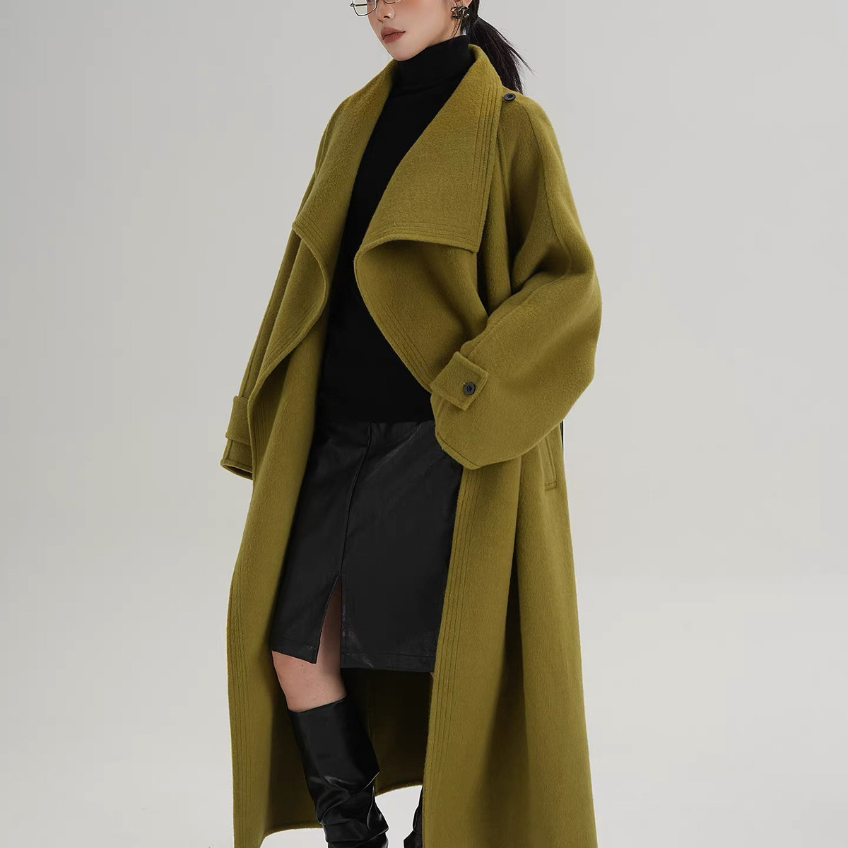 馨菲风立领宽松长款羊毛外套(配腰绳)（含100羊毛）M290,淘宝优惠券,粉丝福利购,淘宝优惠卷