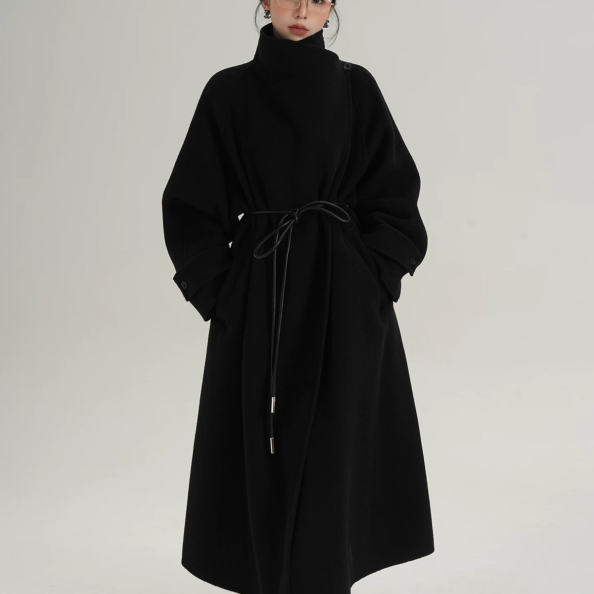 馨菲风立领宽松长款羊毛外套(配腰绳)（含100羊毛）M290,淘宝优惠券,粉丝福利购,淘宝优惠卷