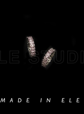 ELE饿了 公主粉锆石蛋形戒指方形粉钻排钻爆闪戒 指 可叠戴组合