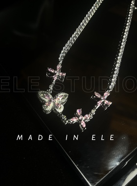 ELE饿了 不对成花朵蝴蝶满钻项链女甜美小众设计感锁骨链可爱仙女