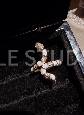 ELE饿了 意式拉丝老钱风麦穗中古戒指复古BLG蛇头叠戴镀18k黄金戒