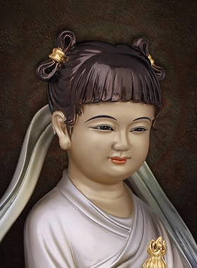 纯铜金童玉女一对佛像善财童子像