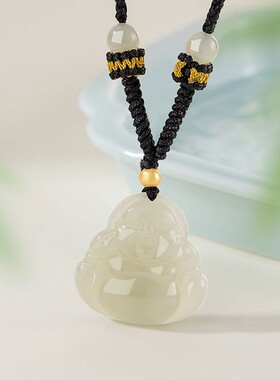 普陀山2026纯银925项链女新中式国潮天然和田玉大肚佛项绳送家人