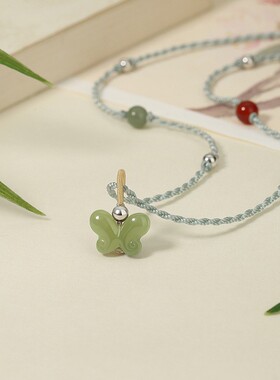 普陀山2026原创蝴蝶纯银925和田玉项链女新中式国潮红玛瑙送女友