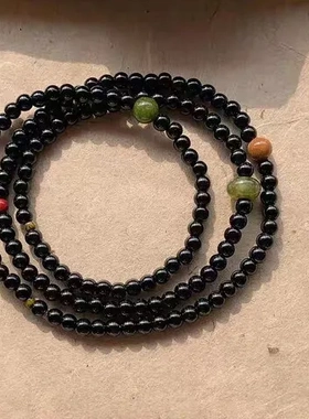 手链文玩多圈网红新款闺蜜时尚简约夭黑檀木国风礼物然石古风