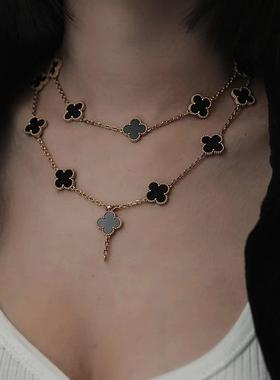 四叶草项炼纯银镀18K玫瑰