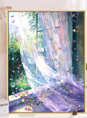 成品莫奈花园蝴蝶装饰画风景油画风治愈唯美高级感卧室客厅摆挂画