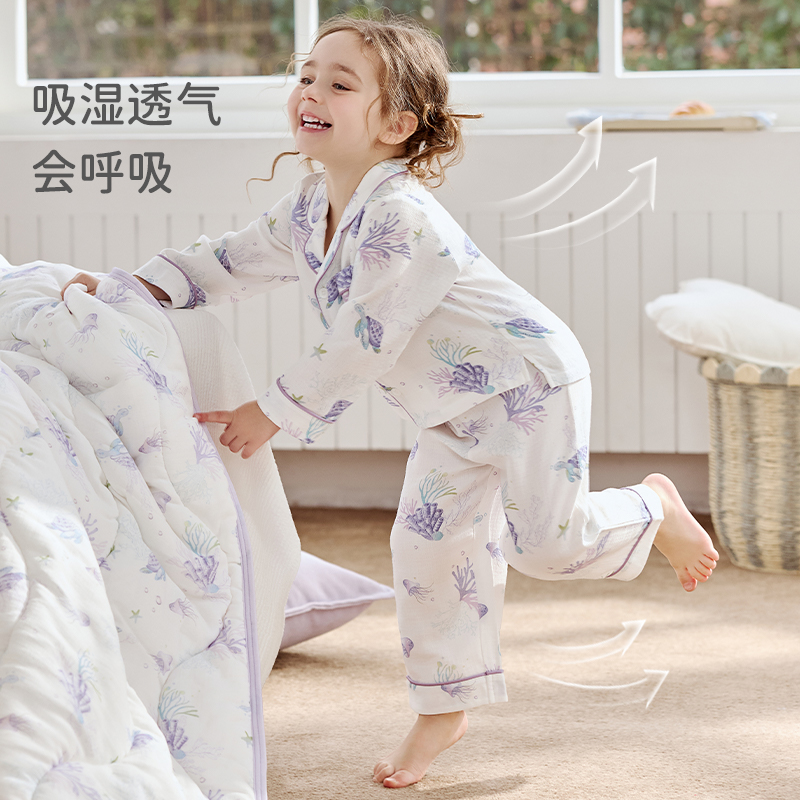 ibaby儿童长袖睡衣恒温纱布家居服套装男女秋衣秋裤抗菌内衣 - 图1