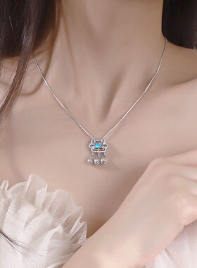 足银990月光石平安锁如意锁精致时尚百搭小银锁套链气质送女友