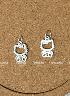 999足银纯银hellokitty吊坠手作diyKT猫咪框架镂空猫配件可爱甜美