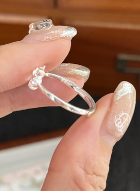 足银999纯银KT猫头hellokitty镂空猫咪戒指开口活口尾戒在逃公主