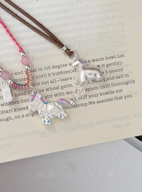 足银999可爱彩色小马生肖马纯银本命年吊坠银项链少女心小众设计