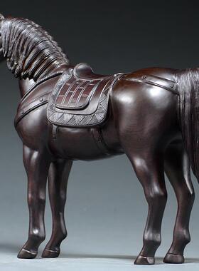 黑檀实木雕刻马摆件马到成功根雕十二生肖马家居玄关装饰工艺品