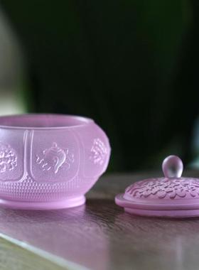 古法琉璃八吉祥净水杯供杯圣水杯供具摆件居家客厅佛堂供奉用品