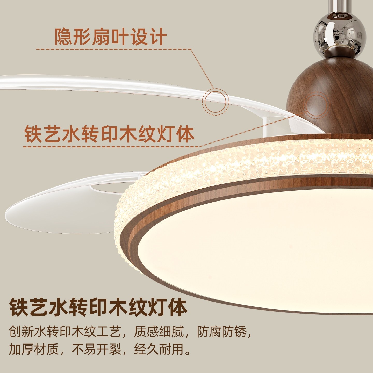 餐厅吊扇灯2025新款中古风亚克力眼静音隐形大风力卧室风扇灯护,淘宝优惠券,粉丝福利购,淘宝优惠卷