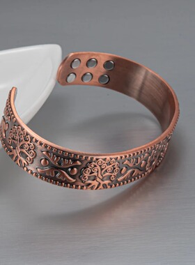 新款纯铜男士手镯树纹设计高级首饰实心铜镯子磁疗缓解疲劳手串