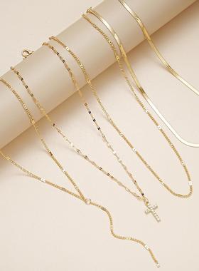 Cross pendant necklace women十字架吊坠锁骨链叠戴蛇骨链项链女