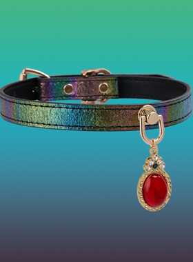 亚文化赛博风镭射幻彩项圈 红宝吊坠choker 辣妹氛围感颈链