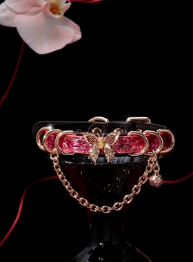 红蝶鎏金蛇纹项圈 红宝石牵引链choker 宫廷风辣妹颈圈女