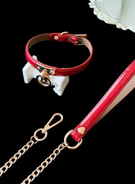 真牛皮情侣choker项圈带牵引