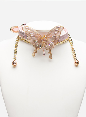 手工甜酷蝴蝶蛇皮牛皮项圈