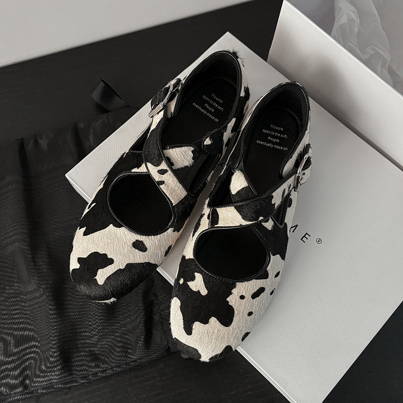 清仓断码真皮圆头交叉带平跟单鞋女马毛百搭单鞋舒适浅口玛丽珍鞋,淘宝优惠券,粉丝福利购,淘宝优惠卷