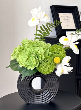 设计款绿色花艺套装手感绣球鸢尾花假花桌面装饰永生花摆件