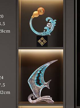鱼透明蓝色家装软装饰品乘风破浪艺术品摆件办公桌面柜子陈列配饰