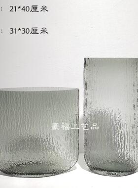 现代简约文艺插花玻璃花瓶冰川凹凸文理设立样板间桌面装饰摆件