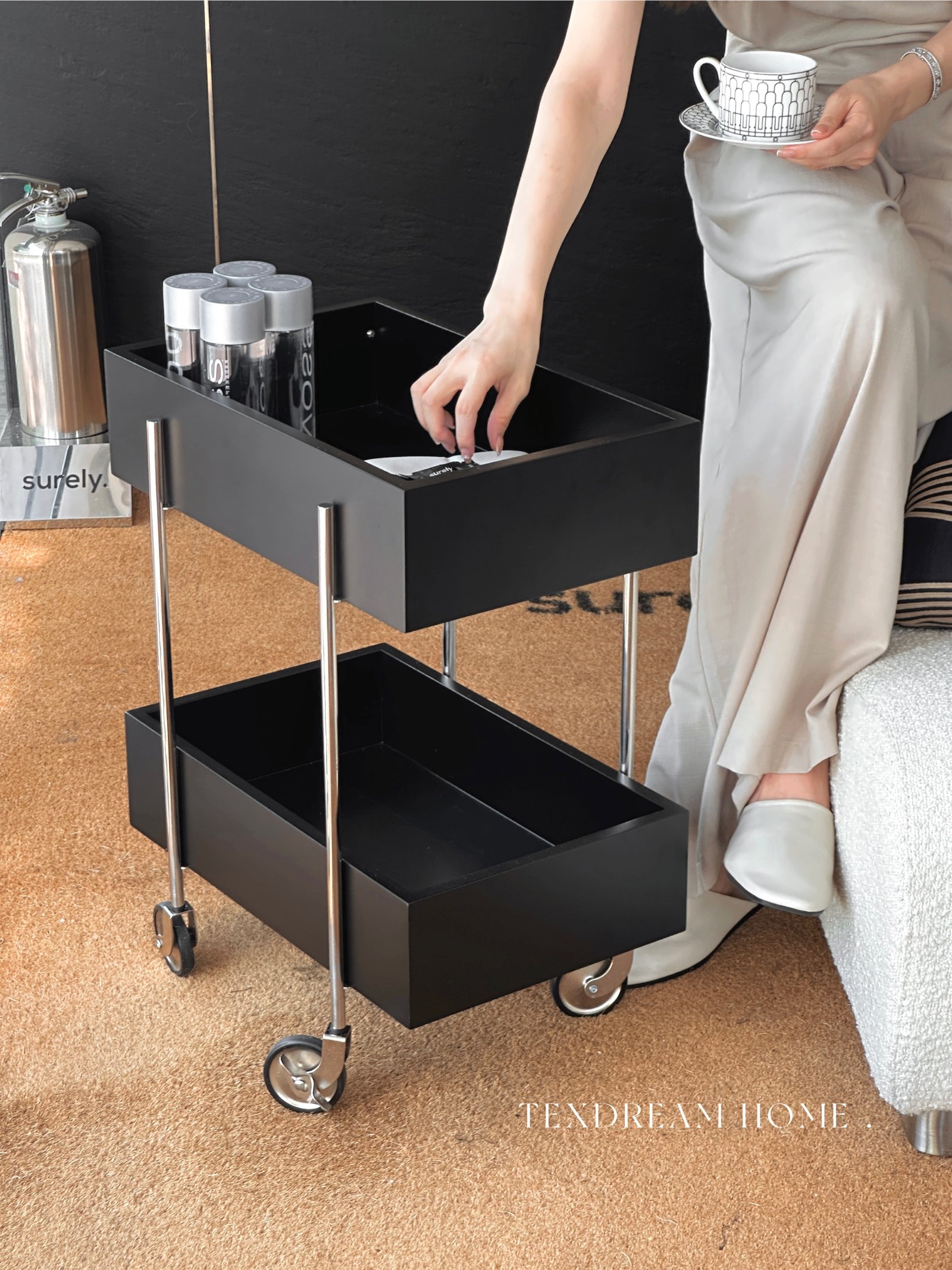 Texdream织梦中古收纳小推车双层简约可移动免安装边几创意收纳柜,淘宝优惠券,粉丝福利购,淘宝优惠卷