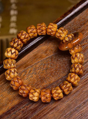 藏传回流骨手串单圈雕刻吞噬玛瑙牦牛骨卡子琉璃配饰文玩佛珠手链