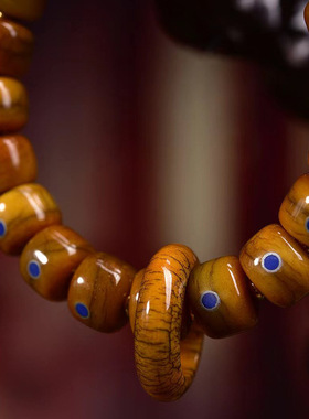 藏传骆驼骨青金石镶嵌桶珠文玩手串回流骨跑环藏式复古牦牛骨手链