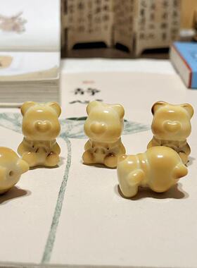象牙果炭烤雕刻爱心小熊配件手工文玩配饰手串手链