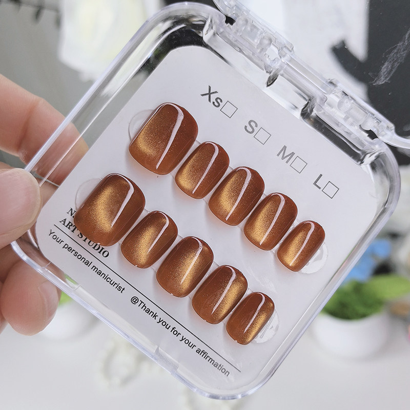 2025新款棕色猫眼穿戴甲纯手工美甲贴片时尚显白甲片假指甲可拆卸,淘宝优惠券,粉丝福利购,淘宝优惠卷